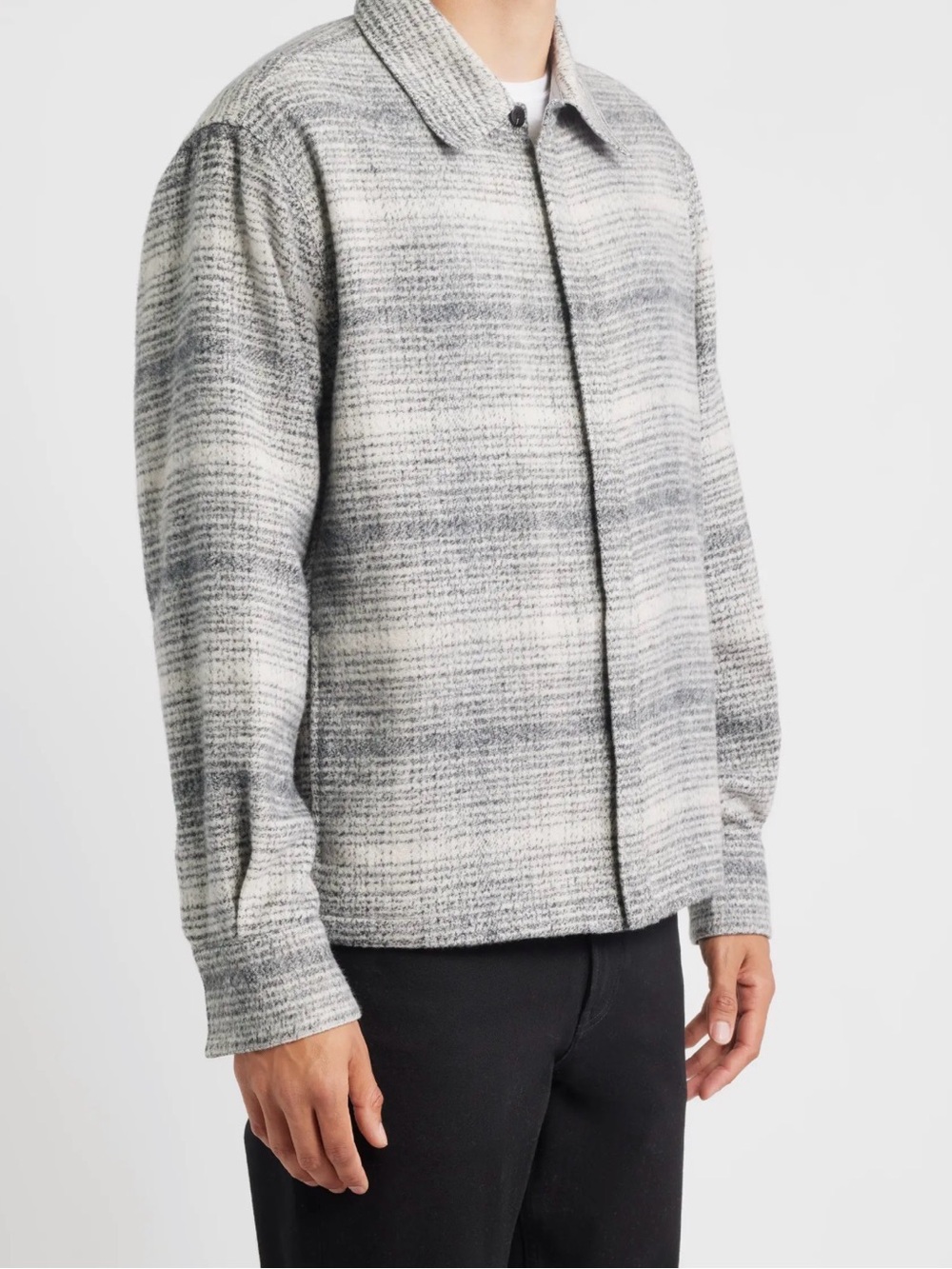 Zara Men’s Gray Washed Effect Plaid Overshirt Knit Sweater Jacket size L